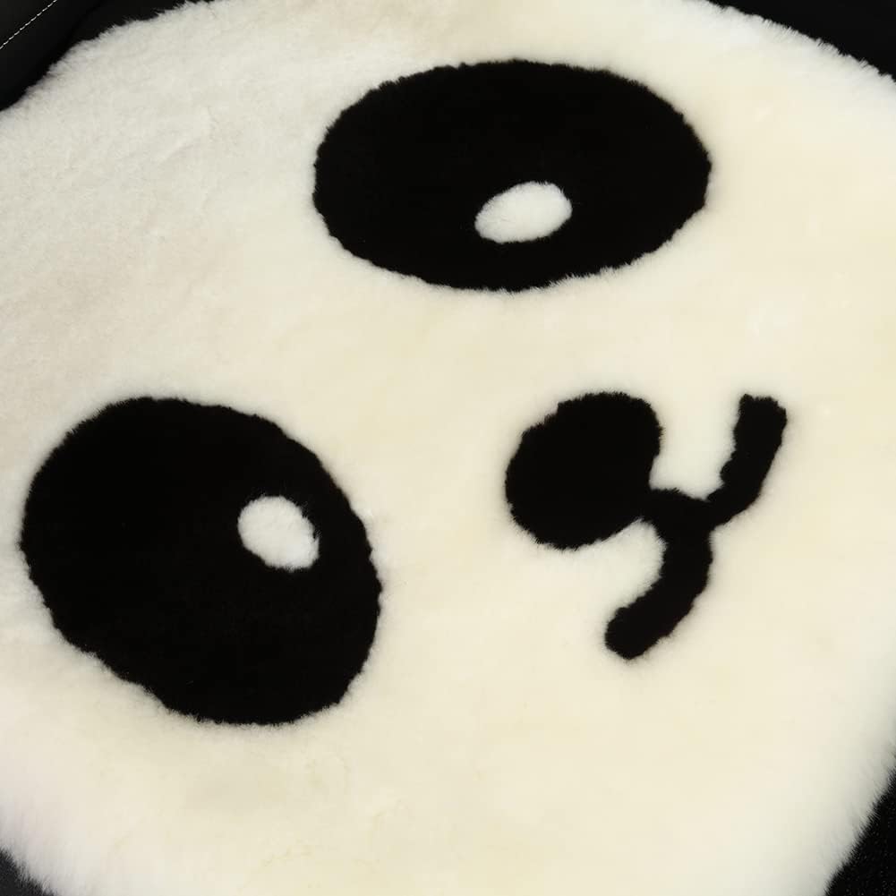 LLB Genuine Sheepskin Car Seat Cushion Seat Covers for Cars Trucks SUV Comfort Seat Protector Pad for Car Driver Seat Car Accessories for Women Office Chair Car Decor (Panda, Front Seat Cushion-1 Pc)