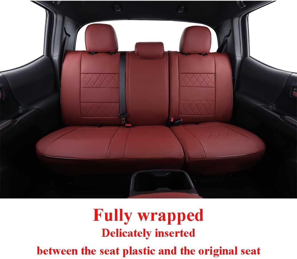 EKR Custom Fit Tacoma Leather Car Seat Covers for Select Toyota Tacoma 2012 2013 2014 2015 (Regular Seats)- Full Set,Leather(Burgundy)