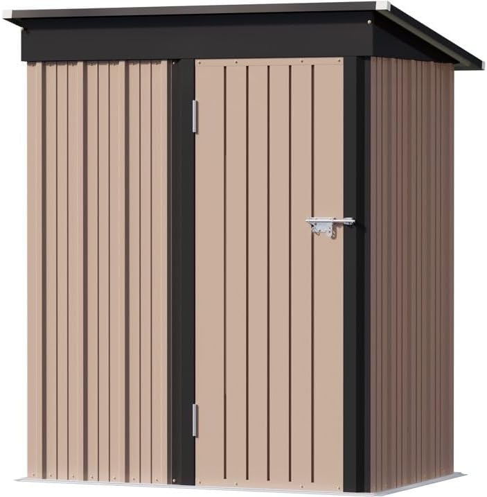 Greesum 5×3FT Outdoor Storage Shed, Metal Patio Storaged Sheds with Lockable Doors, Sheds & Outdoor Storage for Bike, Backyard, Pool and Garden, Brown