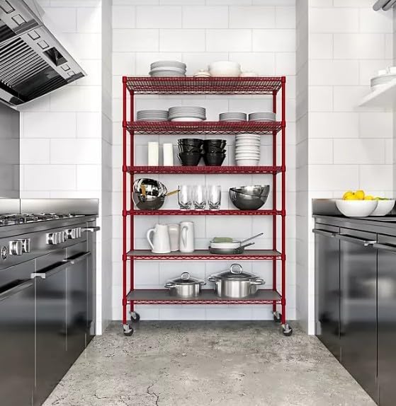 Generic Organize in Style with The Members Mark 6-Tier NSF Heavy Duty Wire Shelving, 47.75"" W x 18"" D x 75.5"" H (Red, 2 PACK)