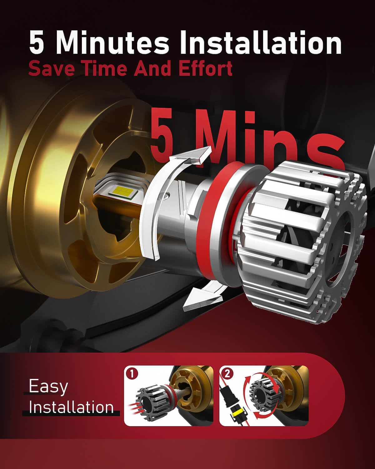 LUXSTER HolyKnight H4 9003 30000lm 55W LED Light Bulbs, Dual Beam, HB2 Foglight Bulbs, TalonLED Chips Super Bright, 6000K Cool White, Pack of 2