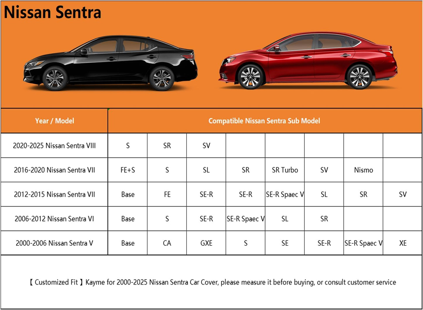 Kayme 6 Layers Car Cover Custom Fit for Nissan Sentra (2000-2025) Waterproof All Weather for Automobiles, Outdoor Full Cover Rain Sun UV Protection.Silver