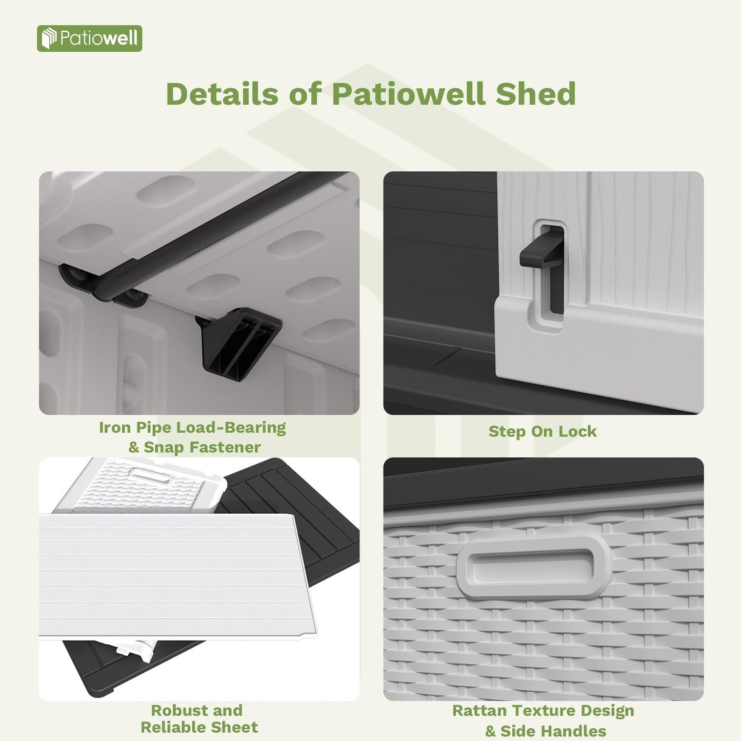 Patiowell 26 Cu.ft Plastic Outdoor Storage Shed w/o Shelf, Lockable Waterproof Horizonal Storage Cabinet Tool Box for Patio, Garden Tools, Garbage Cans, Pool Supplies, White(Not Include Shelves)