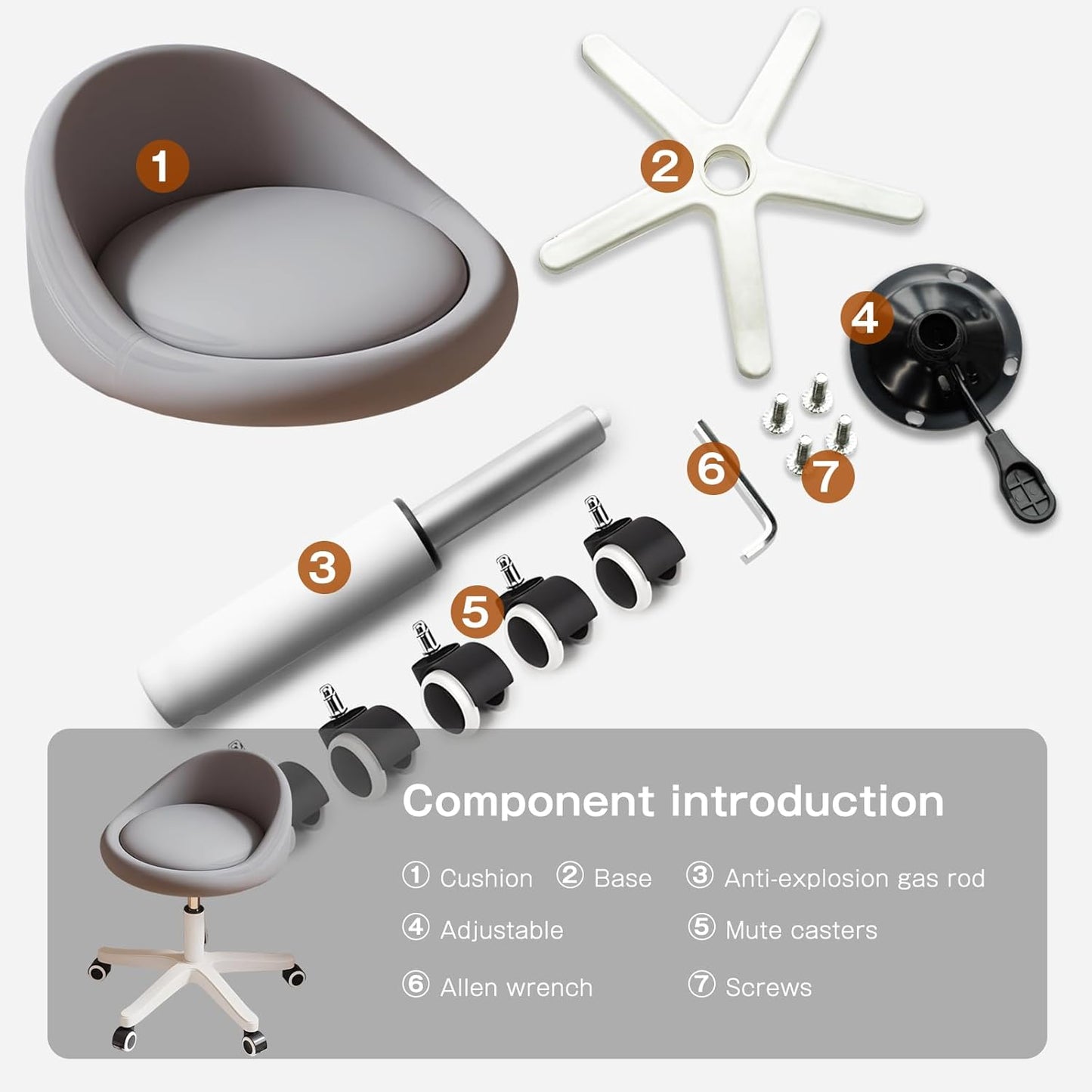 Rolling Stool Set of 2 Rolling Hydraulic Salon Stool with Low Backrest - Adjustable Swivel Chair for SPA, Shop, Salon, Massage, or Medical Office Dark Grey