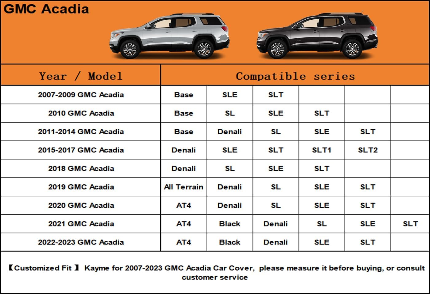 Kayme 7 Layers SUV Car Cover Custom Fit for GMC Acadia (2007-2025) Waterproof All Weather for Automobiles, Outdoor Full Cover Rain Sun UV Protection.