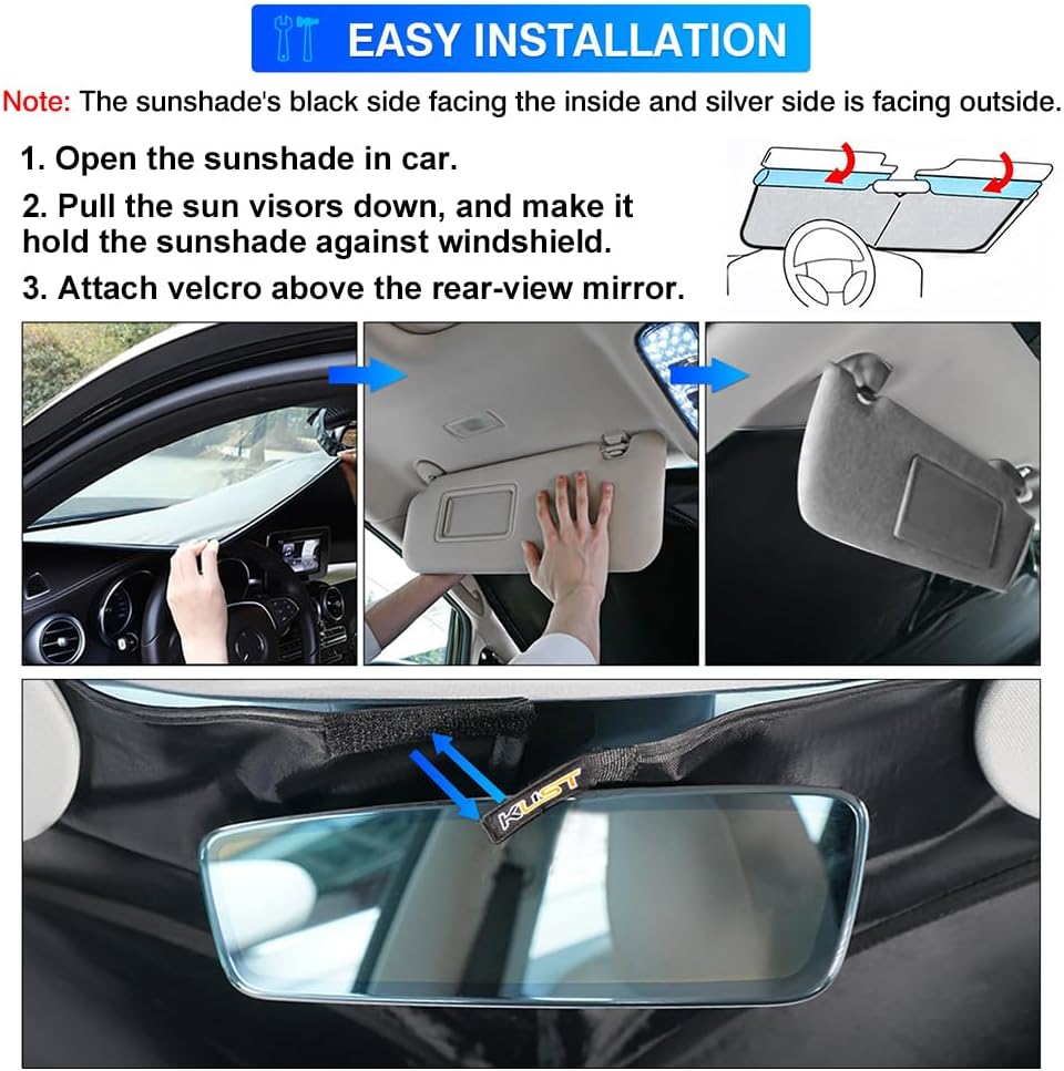 KUST Windshield Sun Shade for 2017-2024 Chevrolet Bolt EV Hatchback Accessories (NOT for Chevy Bolt EUV) Window Sunshade Sun Visor Protector Foldable Blocks UV Rays Keep Your Car Cooler