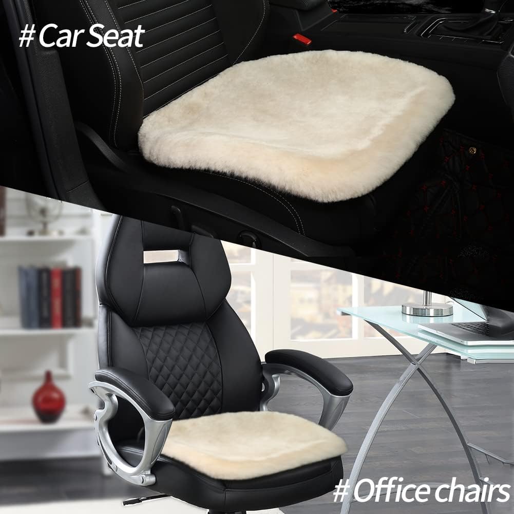 LLB Genuine Sheepskin Car Seat Cushion Seat Covers for Cars Trucks SUV Comfort Seat Protector Pad for Car Driver Seat Car Accessories for Women Office Chair Car Decor (Pearl, Front Seat Cushion-1 Pc)