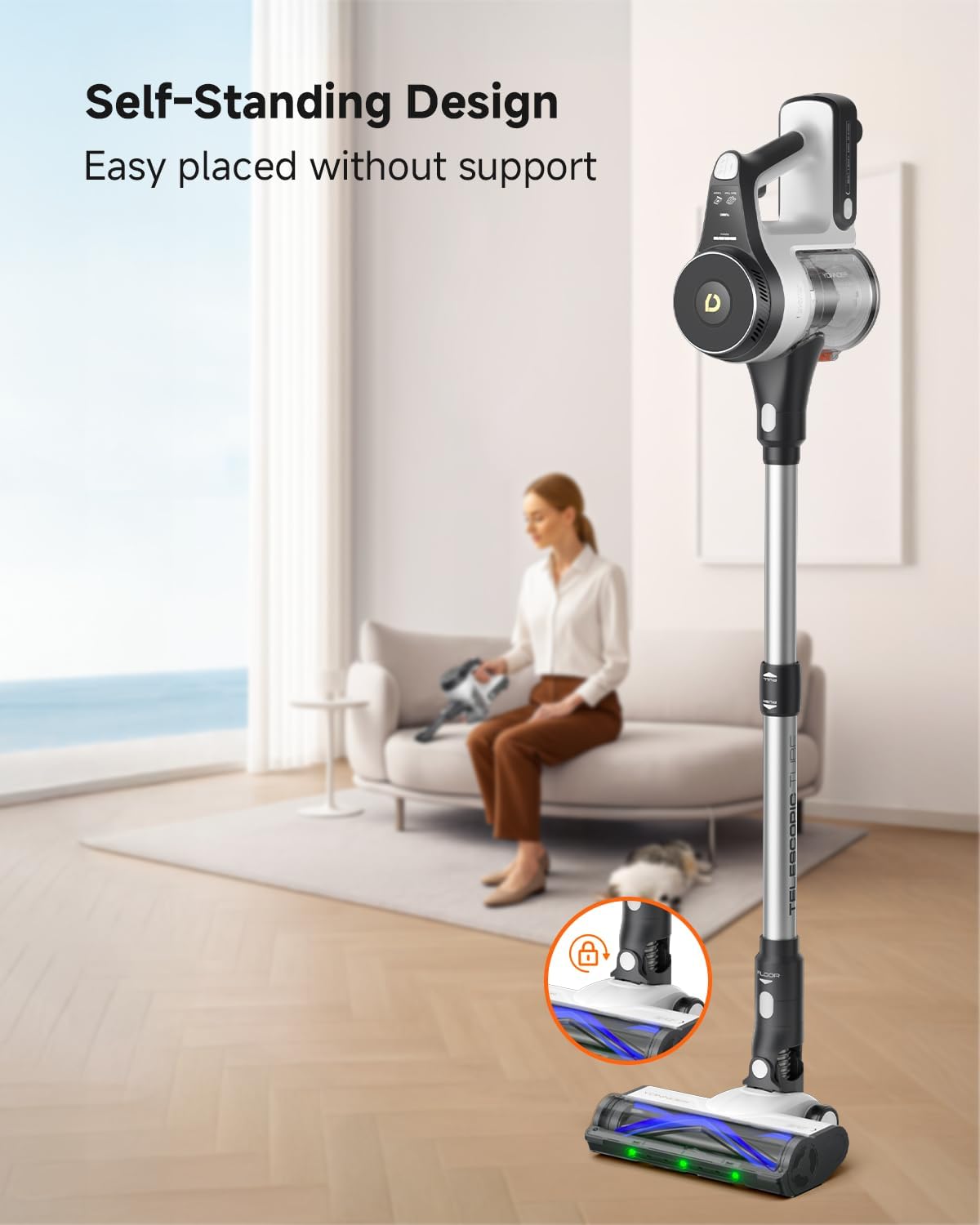 YONNDER Cordless Vacuum Cleaner, 48KPA/550W/60Mins Powerful Stick Vacuum for Home, Anti-Tangle, Self-Standing, Lightweight, Charging Dock, Vacuum Cleaner for Hardwood Floor/Carpet/Pet Hair/Car, M1