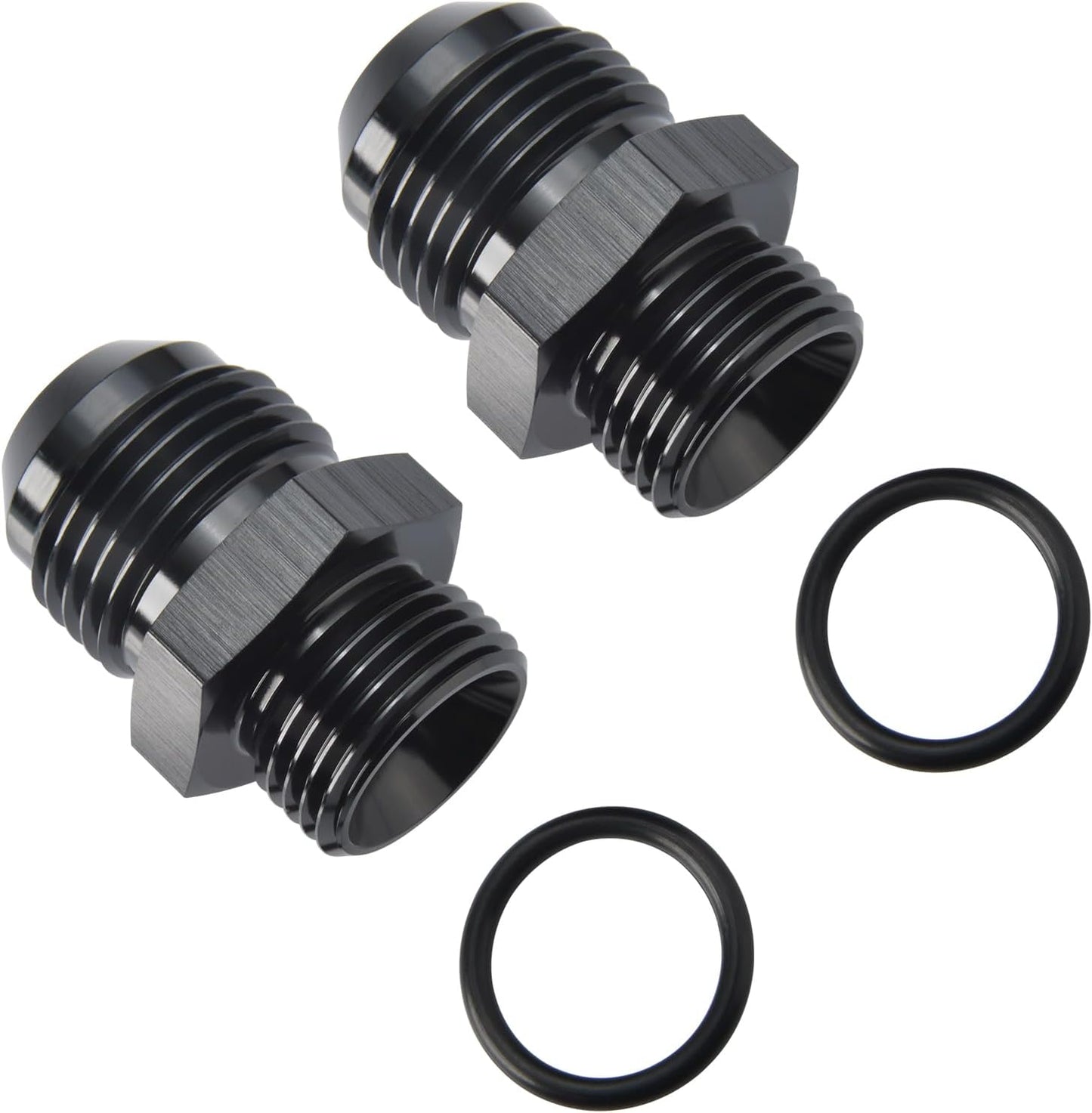 12AN Male Flare to 10AN ORB O-ring Boss Fuel Pump Rail Adapter Fitting Aluminum Black, Pack of 2