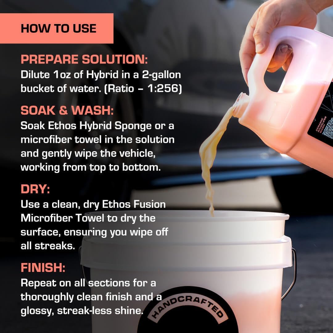 Ethos Hybrid Ceramic Rinseless Car Wash - Spot Free Rinse for Cars Waterless Wash - No Rinse Wash - Spot Free Car Wash (Gallon)