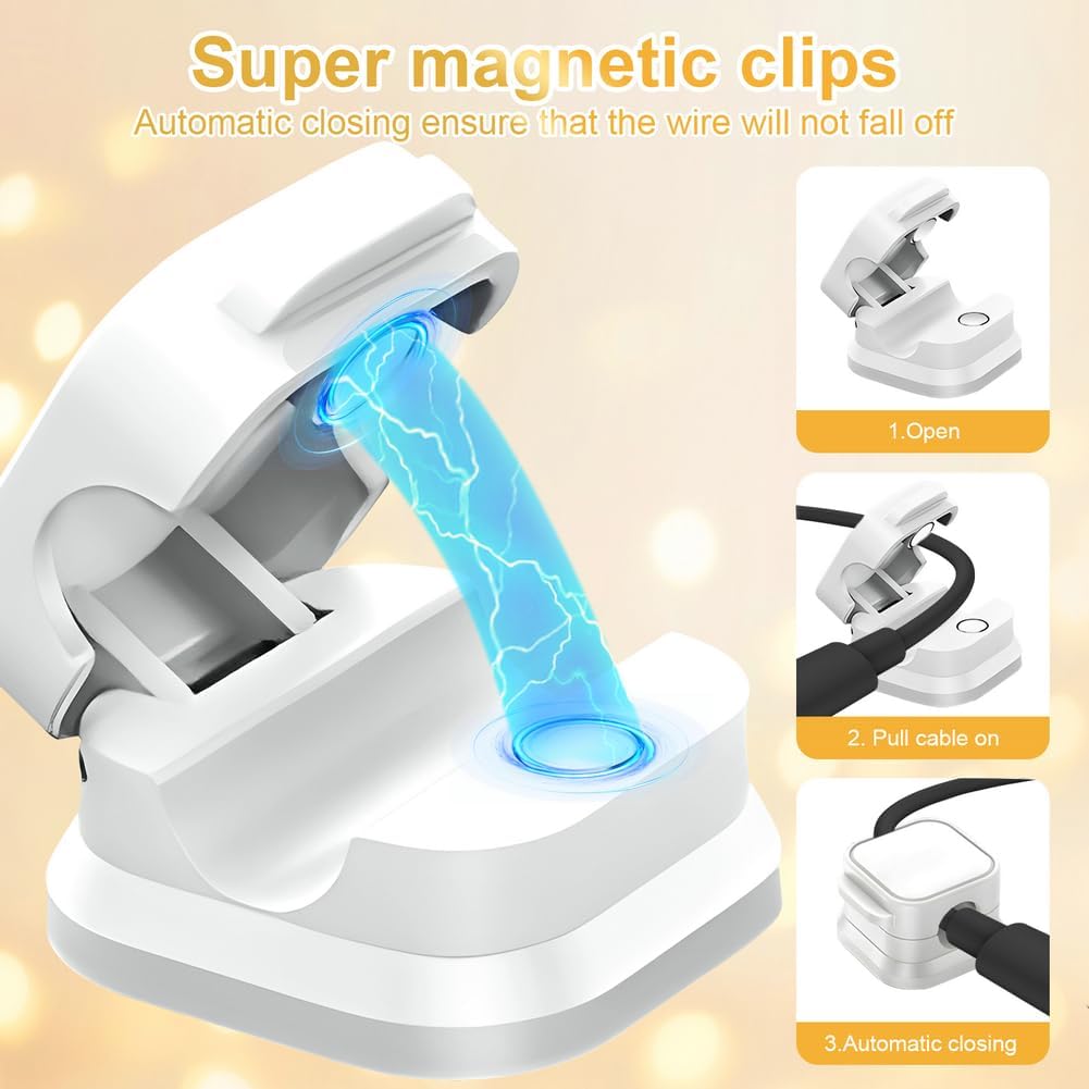 18 Pack Cord Organizer Holder,Magnetic Cable Clips Management,Easy Strong Adhesive Phone USB Charger Cord,Hide Or Organize Desk Cable for Kitchen,Office,Car,Nightstand(White)