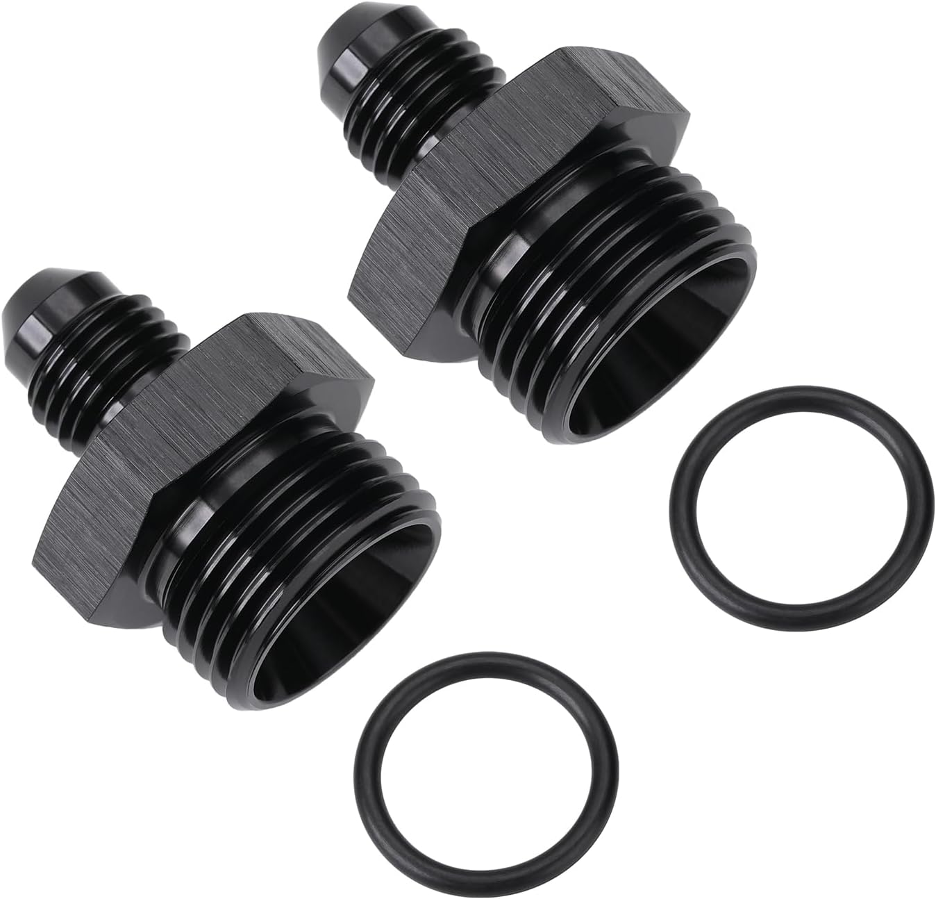 6AN Male Flare to 12AN ORB O-ring Boss Fuel Pump Rail Adapter Fitting Aluminum Black, Pack of 2