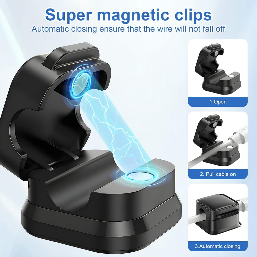 18 Pack Cord Organizer Holder,Magnetic Cable Clips Management,Easy Strong Adhesive Phone USB Charger Cord,Hide Or Organize Desk Cable for Kitchen,Office,Car,Nightstand(Black)