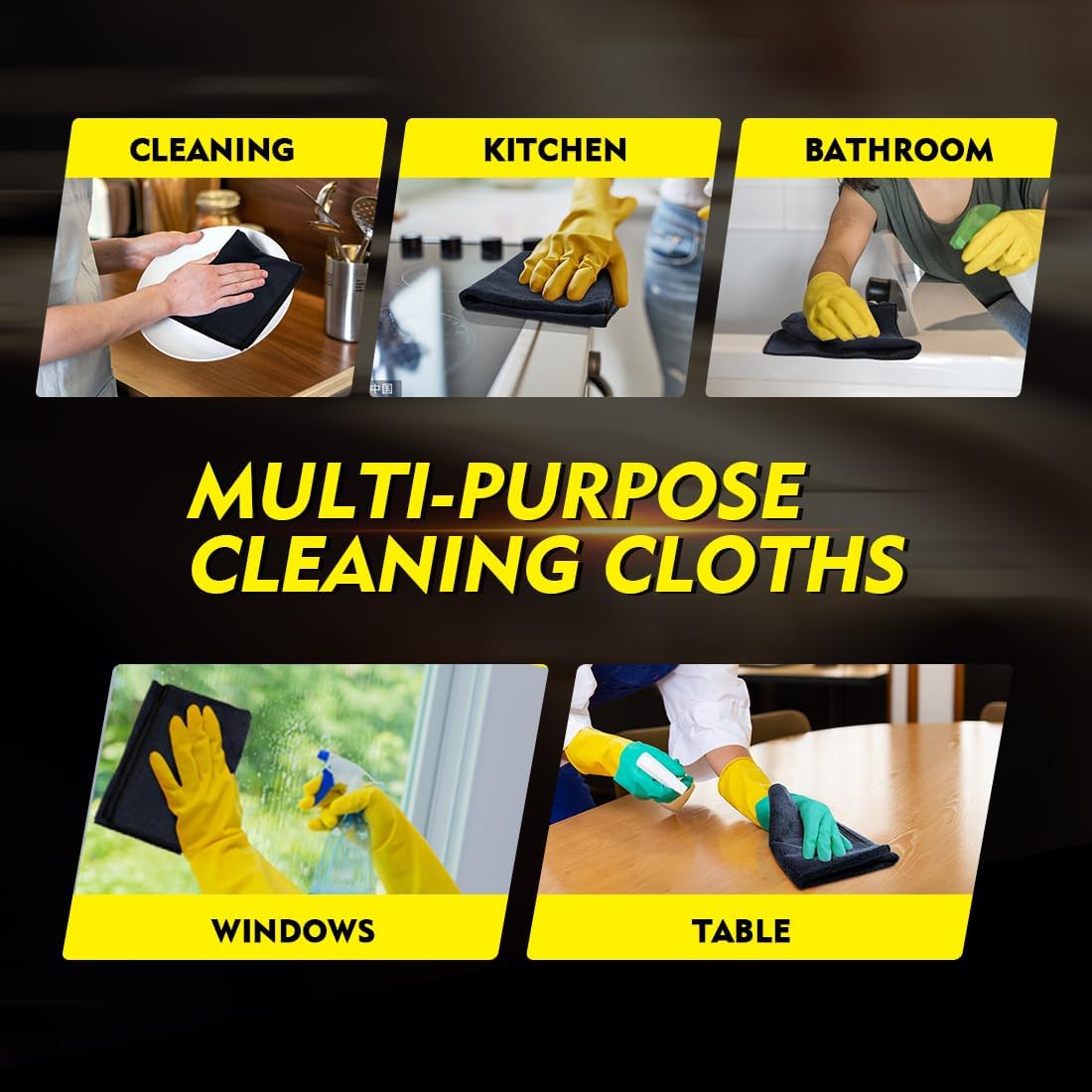 HOMEXCEL Black Microfiber Cleaning Cloth 12 Pack, 12.5 x 12.5 inch Microfiber Towels for Cars, Ultra Absorbent Car Washing Cloth, Lint Free Streak Free Cleaning Rags for Car, Kitchen, and Window