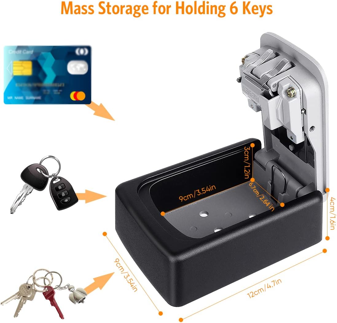 Fayleeko Key Lock Box Wall Mounted, 4 Digit Combination Lockbox for Outside, House Keys - 5 Keys Capacity, Key Safe Security Storage Lock Box for Indoor, Outdoor, Garage, Garden, Store (Black, 2Pack)