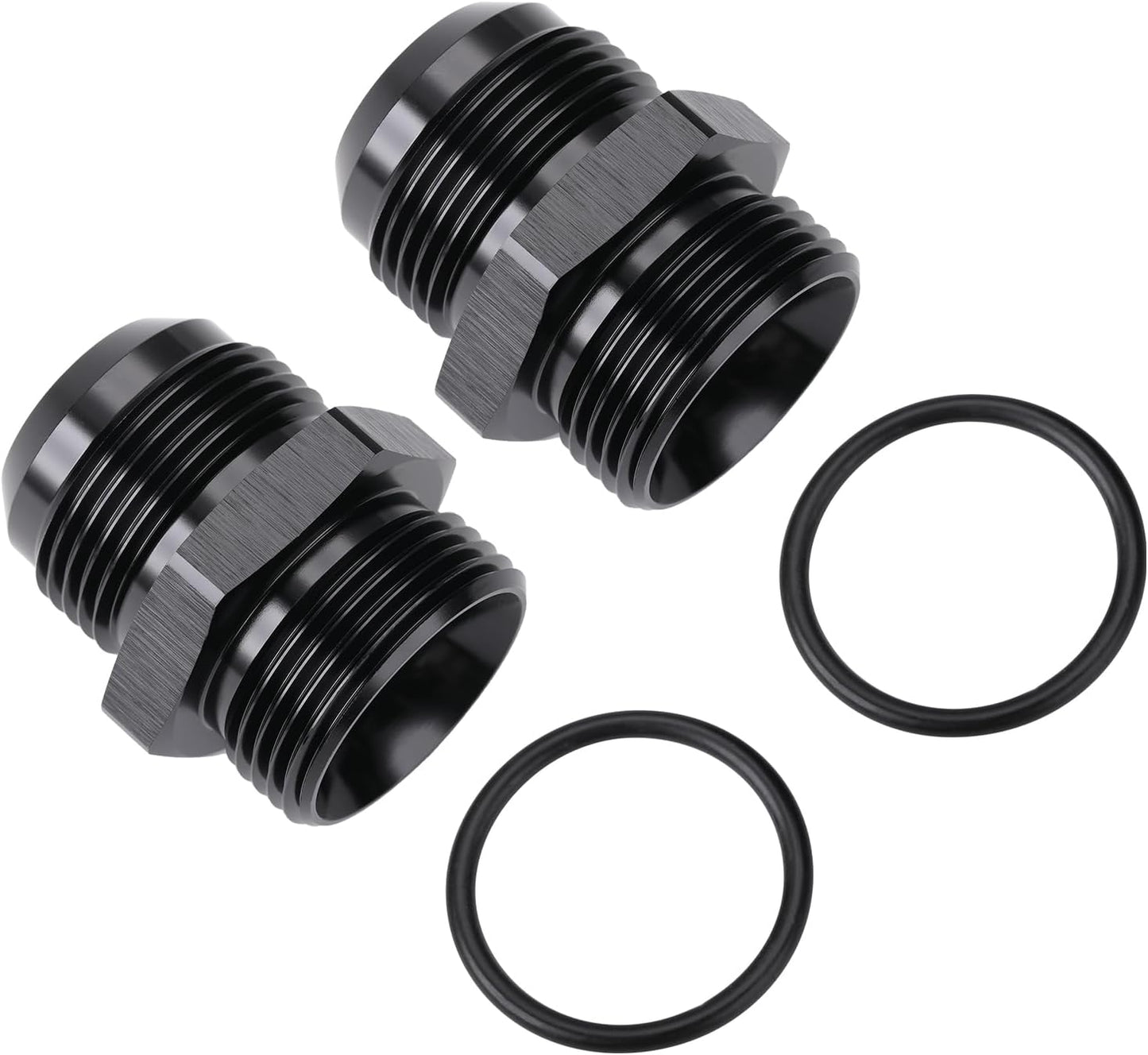 16AN Male Flare to 16AN ORB O-ring Boss Fuel Pump Rail Adapter Fitting Aluminum Black, Pack of 2