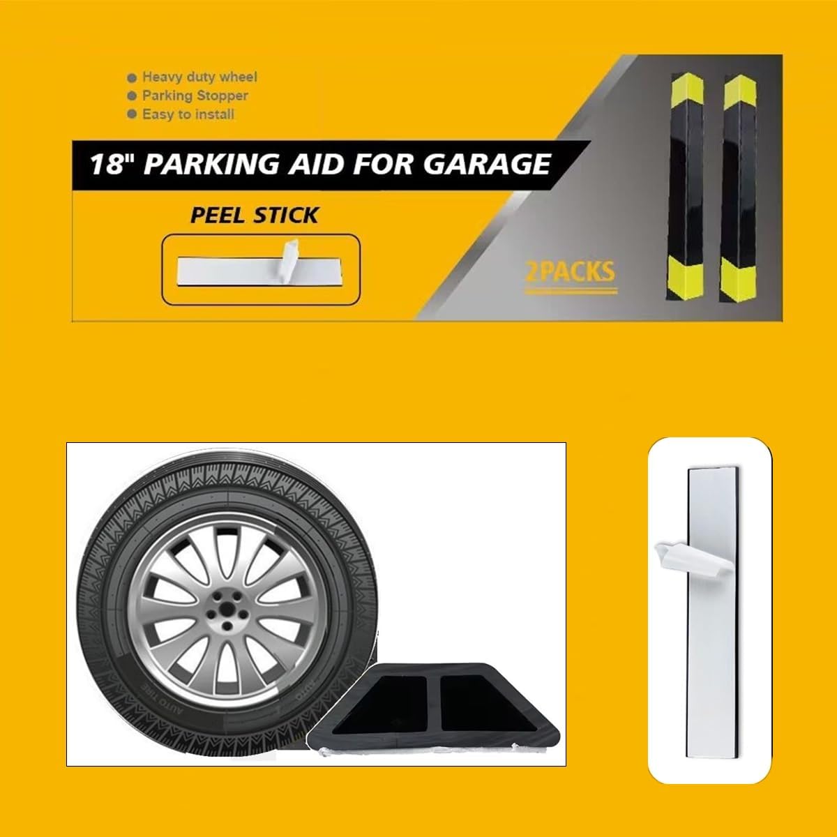 2 Pack 18" Parking Aid for Garage Heavy Duty, Car Parking Stopper for Garage, Parking Aids Protects Car, Parking Stopper Easy to Install (2 Pack 18" L x 1.25" H)