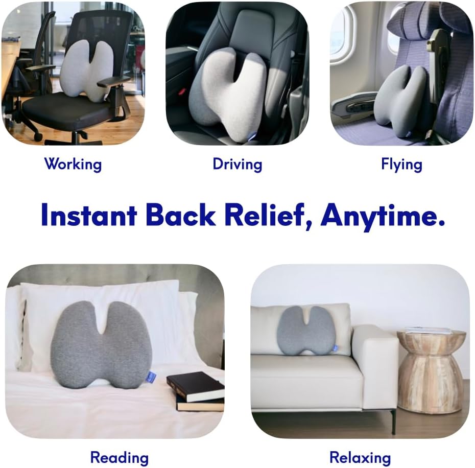 C CUSHION LAB Extra Dense Lumbar Pillow - Patented Ergonomic Multi-Region Firm Back Support for Lower Back Pain Relief - Lumbar Support Cushion with Strap for Office Chair, Car, Sofa - Wellness Green