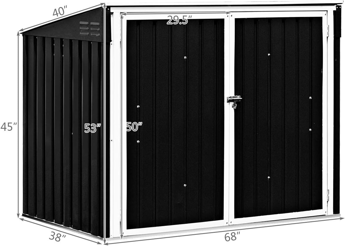 Goplus Horizontal Storage Shed Outdoor, Multi-Function Storage Cabinet for Garden Yard Lawn, 6x3FT Grey & Beige