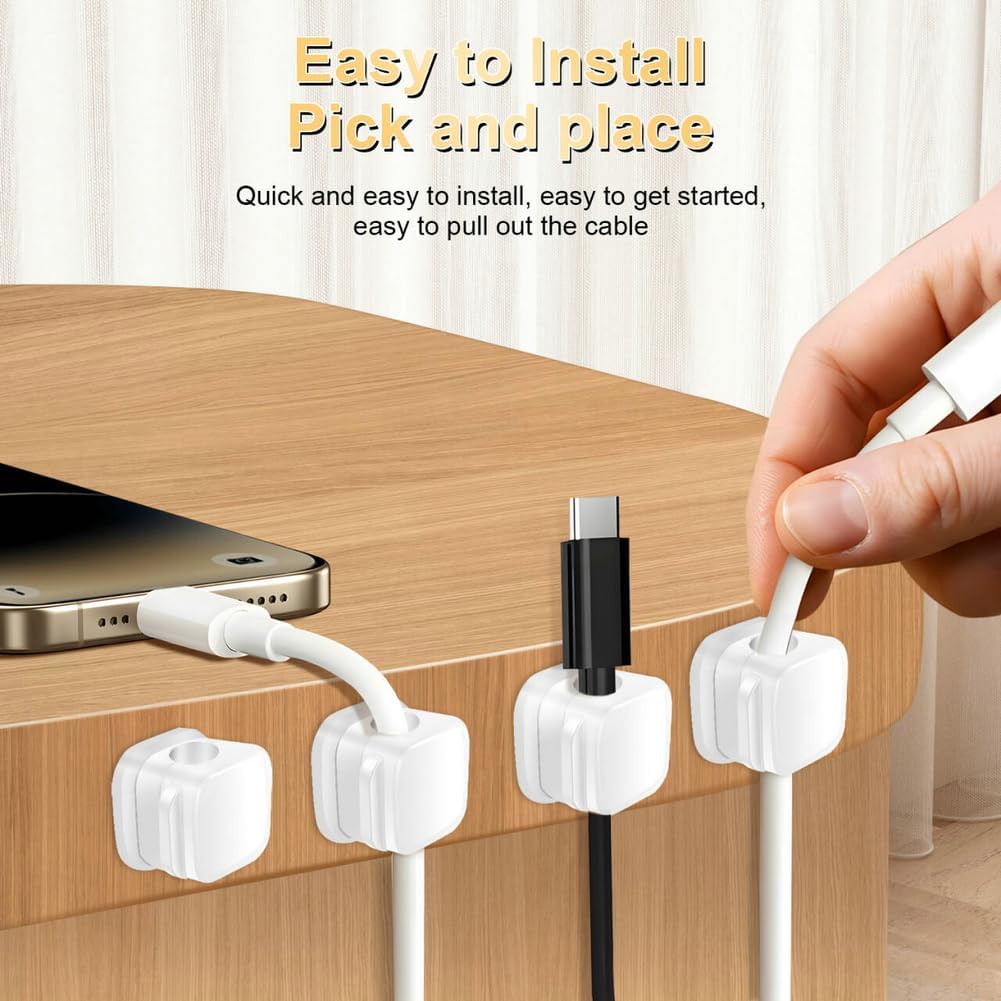 18 Pack Cord Organizer Holder,Magnetic Cable Clips Management,Easy Strong Adhesive Phone USB Charger Cord,Hide Or Organize Desk Cable for Kitchen,Office,Car,Nightstand(White and Black)