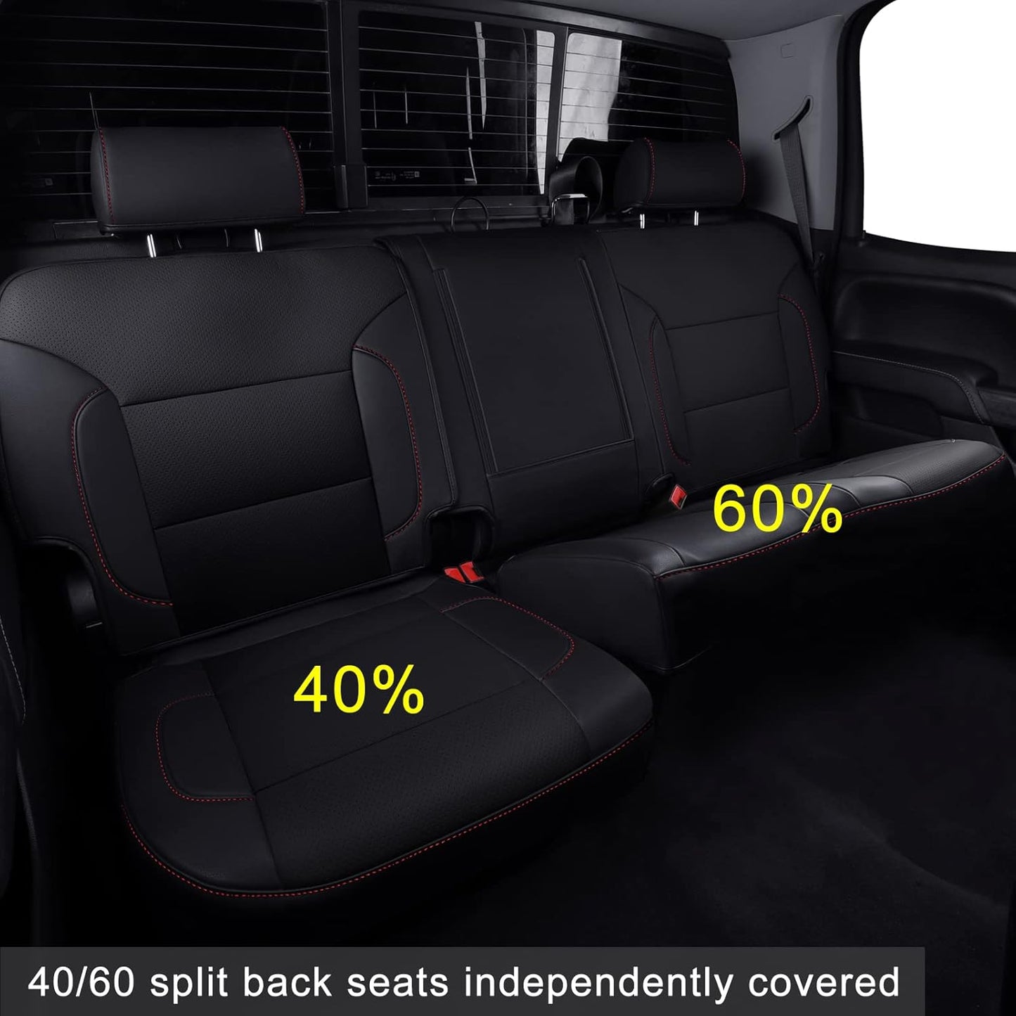 LUCKYMAN CLUB Custom Fit Seat Covers for 2014-2018 Chevy Silverado Sierra 1500 Crew Cab, 2015-2019 Silverado Sierra 2500 3500 Crew Cab (Black&Red)