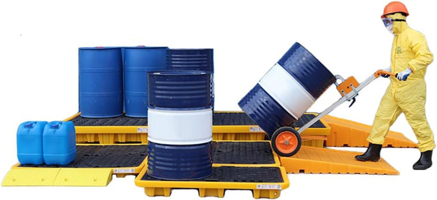 Drum Containment Spill Pallet, Industrial Nestable Oil Drums Leak-Proof Tray, Garage Storage Detachable Anti Slip Polyethylene Platform with Drain (Color : Yellow-5 Pack, Size : 19.3"x14"x3.