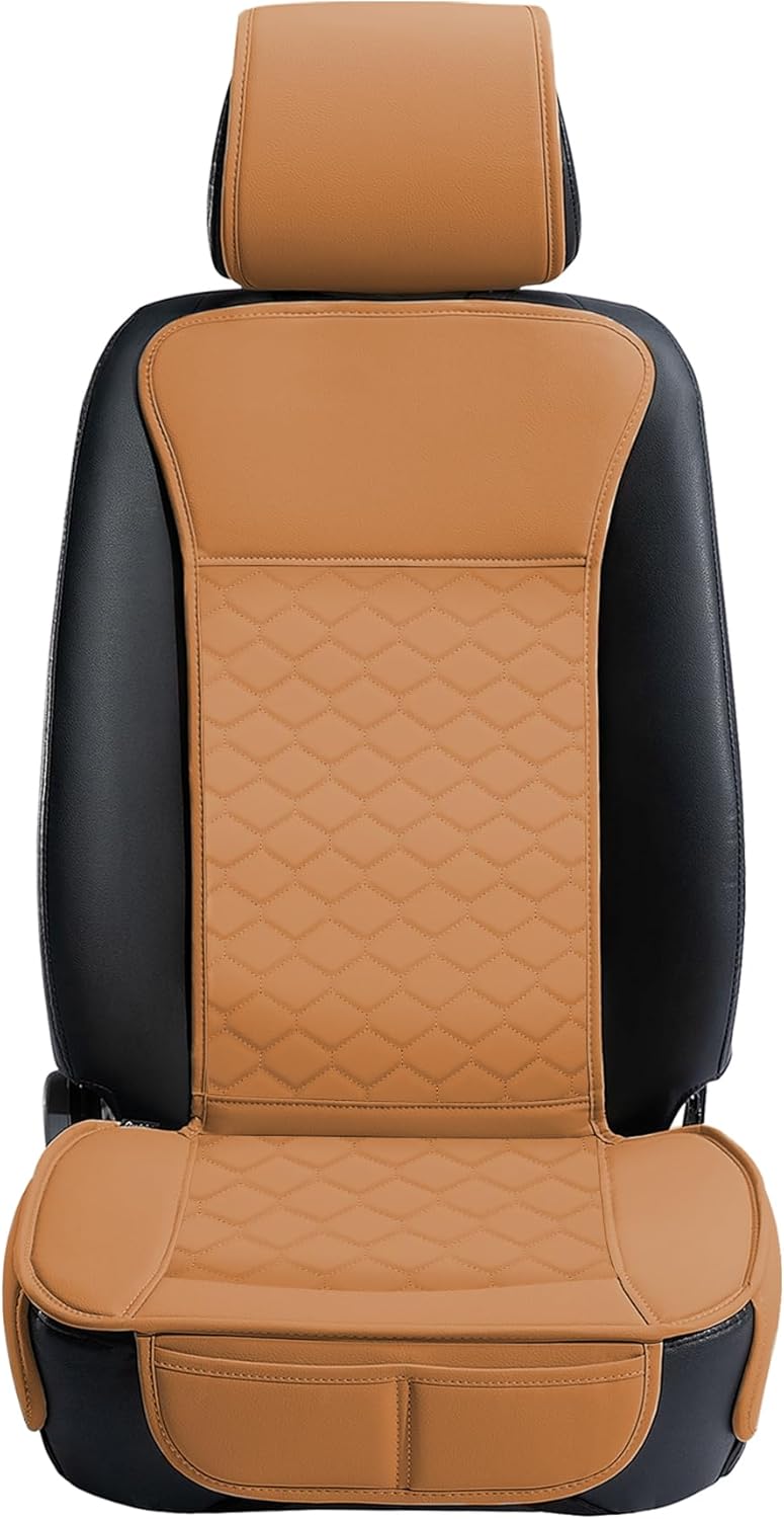 Elantrip 2PCs Front Car Seat Covers Leather Car Seat Protector Universal fit for Most Cars SUVs and Trucks Water Proof Seat Protector Whiskey Color