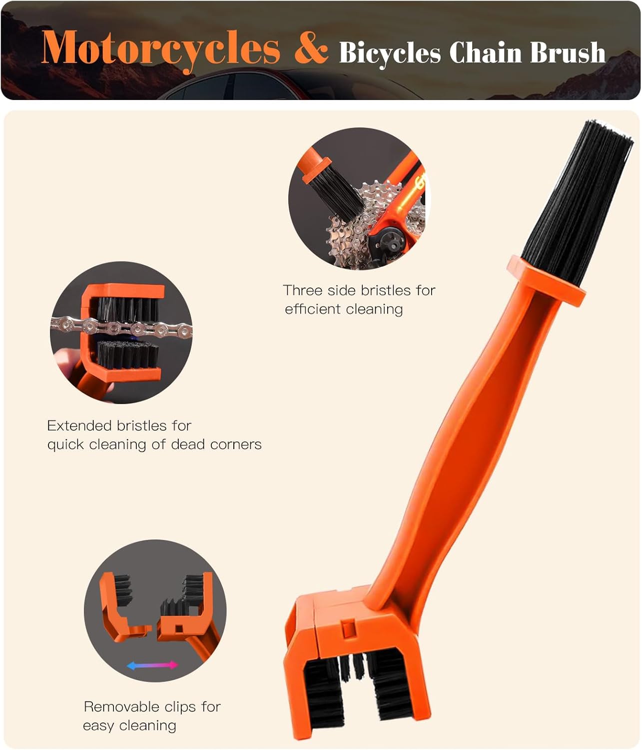 7PCS Motorcycle Cleaning Kit, 2-Size Bendable Wheel Brush, Tire and Chain Brush, Detailing Brush, Microfiber Towel and Car Wash Mitt for Car Wheels Motorcycle Dirt Bike Detailing Wash Kit