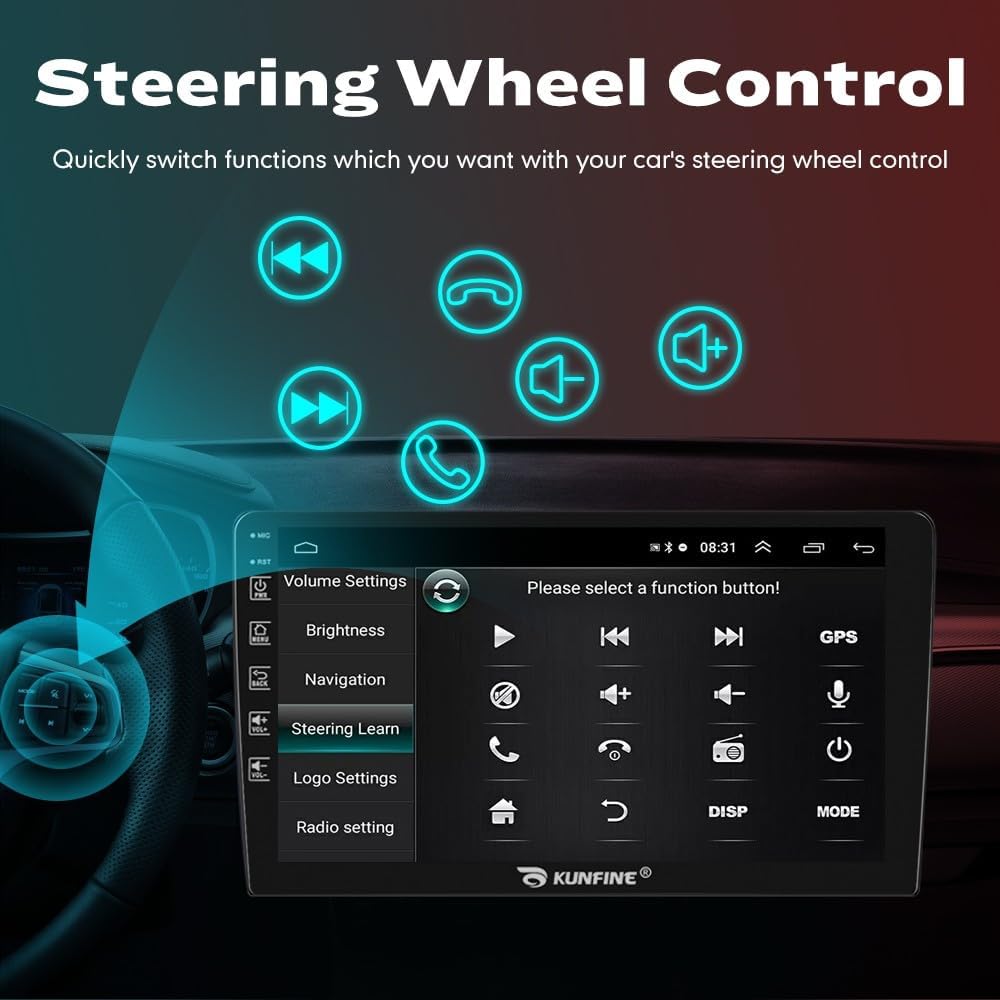 Kunfine Car CarPlay Android Auto Navigation Stereo GPS Radio Reverse Camera Display 9" IPS Touchscreen Headunit Tablet Pad Media Player For Peugeot 301 13-22 if Applicable Quad Core 2G+32G Gloss Black