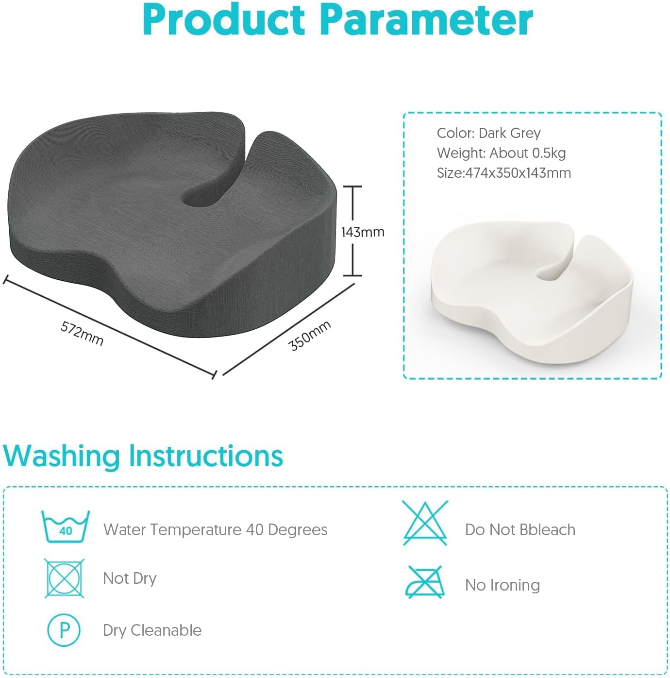 Seat Cushion for Office Chairs - Tailbone & Sciatica & Hip & Coccyx & Low Back Pain Relief Pillow - Memory Foam Pressure Relief Cushion for Long Sitting for Gaming, Compute, Desk Chair, Car Seat