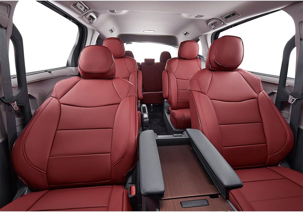 EKR Sienna Seat Covers for 2011-2020 Toyota Sienna LE,XLE, SE,XLE Premium 2nd Row 4/2/4 Split,8 Seats,Waterproof Car Seat Cover Full Set,Car Seat Protectors- Three Row,Leather (Burgundy)