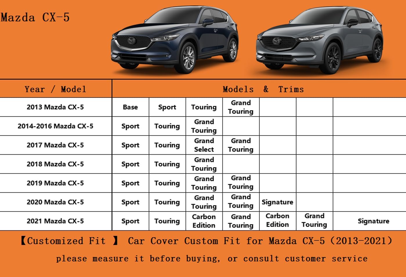 Kayme 7 Layers SUV Car Cover Custom Fit for Mazda CX-5 CX5 (2012-2025) Waterproof All Weather for Automobiles, Outdoor Full Cover Rain Sun UV Protection.Black