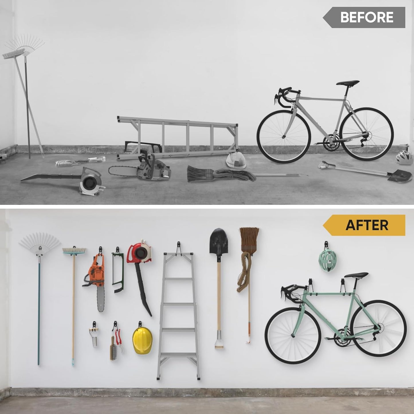 TICONN 12 Pack Heavy Duty Garage Hooks, Steel Utility Wall Storage Hooks, Wall Mount Hanger Organizer for Ladders, Bikes, Tools, Bulky Items (Set, Orange)