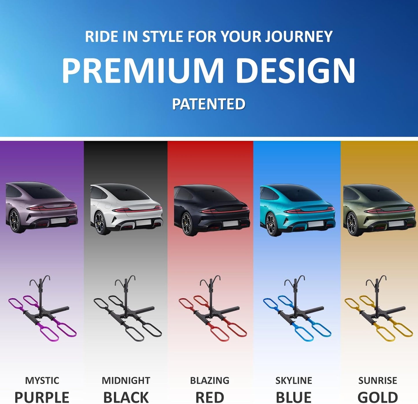 Trailer Hitch Bike Rack for Car 2 Bikes, E Bike Carrier Hitch Mount 2 Bike, Fat-Tire Ebike Rack for Tow Hitch, Fits 2" Receiver for SUV Truck Rv Van (2 Bike - 200 Lbs Cap - Blue)