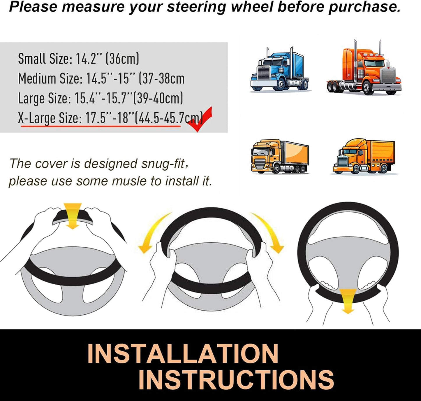 PINCTROT XL Size 17.5-18 Inch Comfy Grip Steering Wheel Cover for Semi Truck, Fits RV, Big Rig Trucker, 18 Wheeler and Classic Cars, Anti-Slip Design 17.5-18 Inch(Silicone Brown)