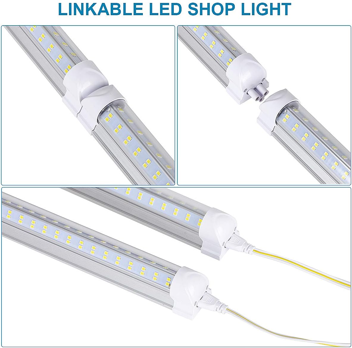 25 Pack,LED Shop Light, 4FT LED Light Fixtures, 60W 6500LM 6000K Cool White, V-Shaped T8 LED Tube Lights, High Output, Clear Cover, 4 Foot LED Shop Lights for Garage