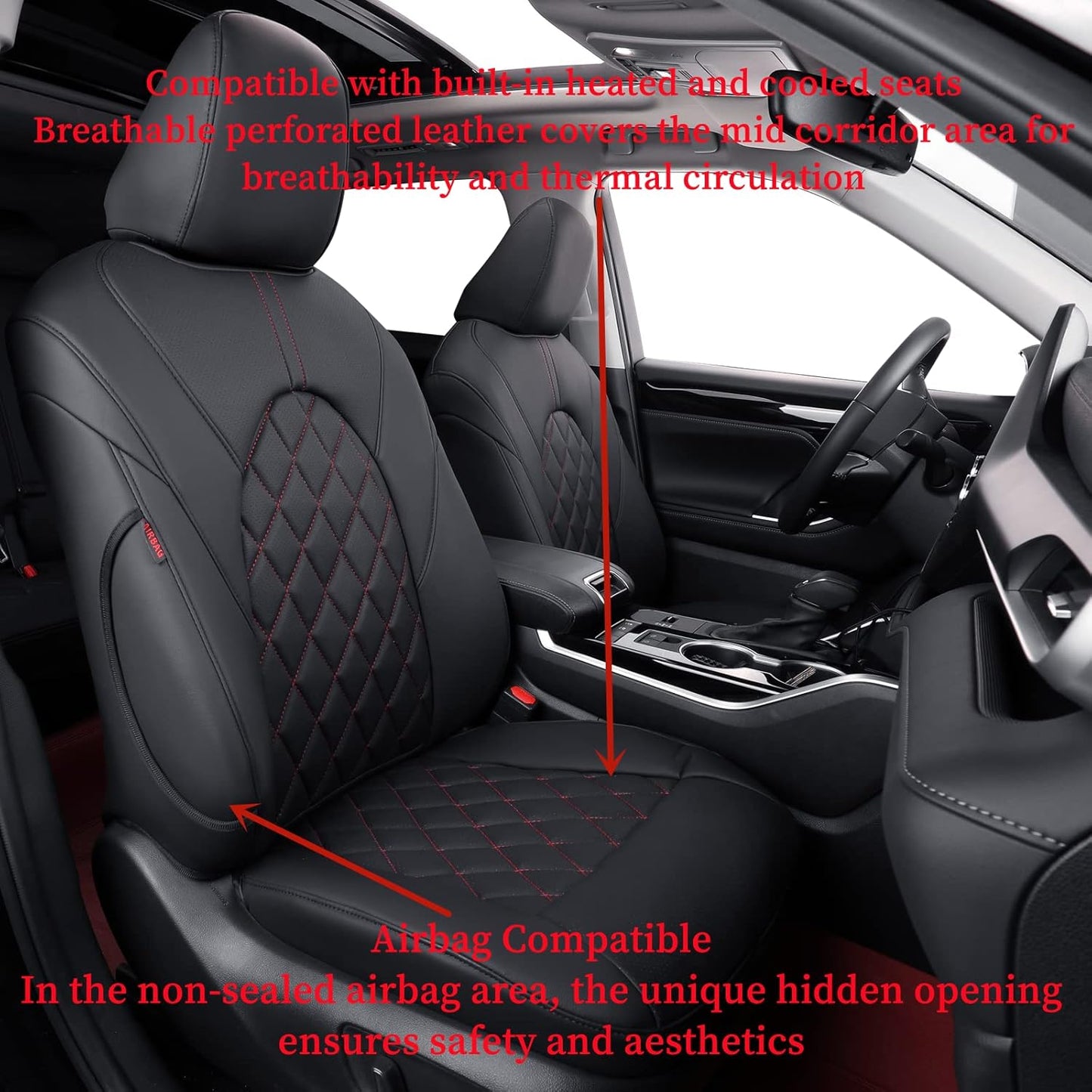 coverdream Custom Seat Covers Compatible with Select Toyota Camry SE,SE Sport,XSE 2012 2013 2014 2015 2016 2017 Models - Leatherette (Black/Red,Full Set)