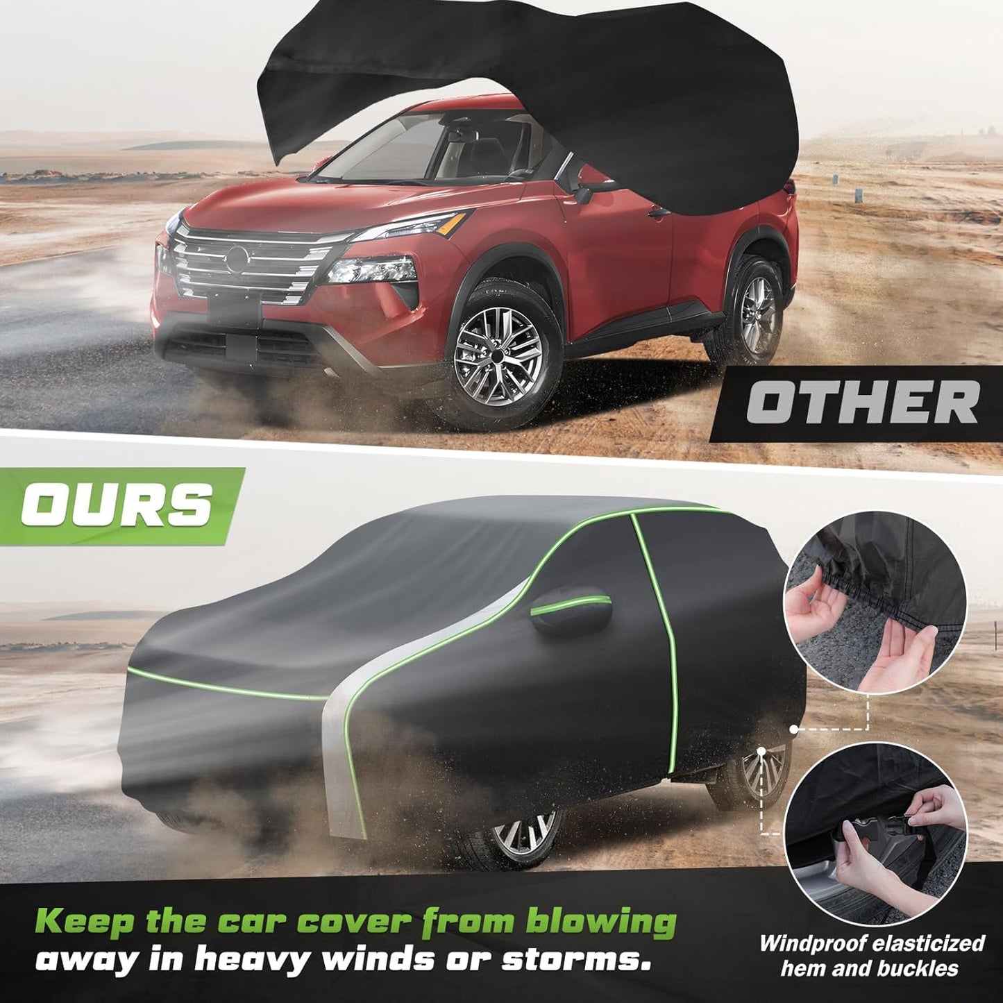 Mixsuper Liner Car Cover for Nissan Rogue 2008-2026, 7 Layers Waterproof All Weather Car Covers for Rogue, Windproof Snowproof Rain Hail Sun UV Dust Snow Protection Full Outdoor Exterior Car Covers