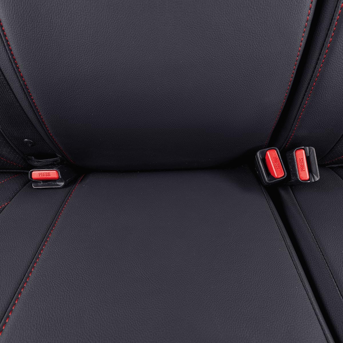 EKR Custom Fit Tacoma Rear Car Seat Covers for Select Toyota Tacoma (Petrol) 2024 2025 Double cab SR,SR5,TRD Sport,TRD Off-Road,Limited - Second Row Only,Leather (Black with Red Trim)