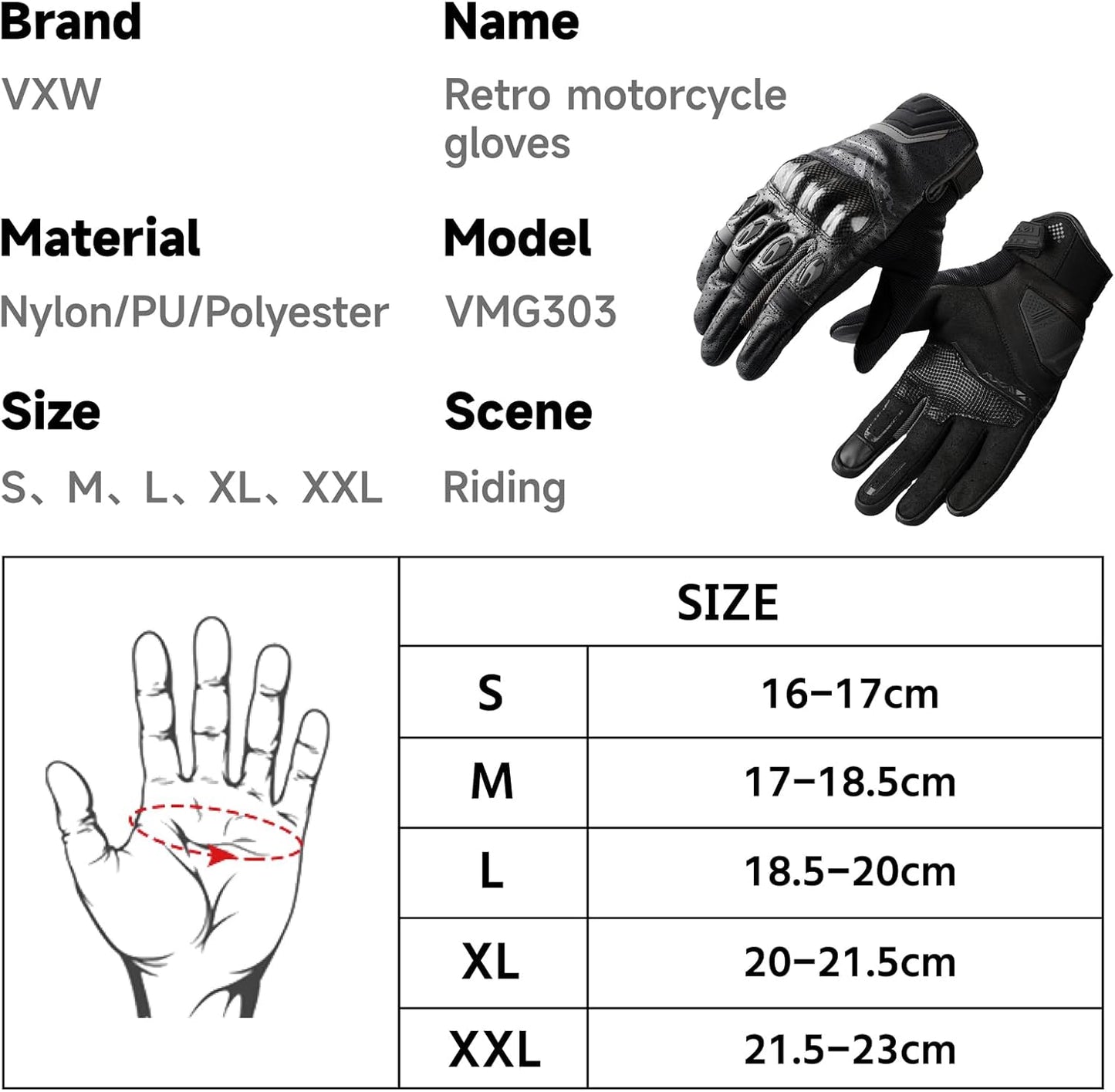 VXW Motorcycle Gloves for Men and Women - Gel Palm Sliders, Leather & Mesh Construction Full Finger Touchscreen, High-Speed Sports Gear for MTB/ATV/BMX/Motocross/Dirt Bike