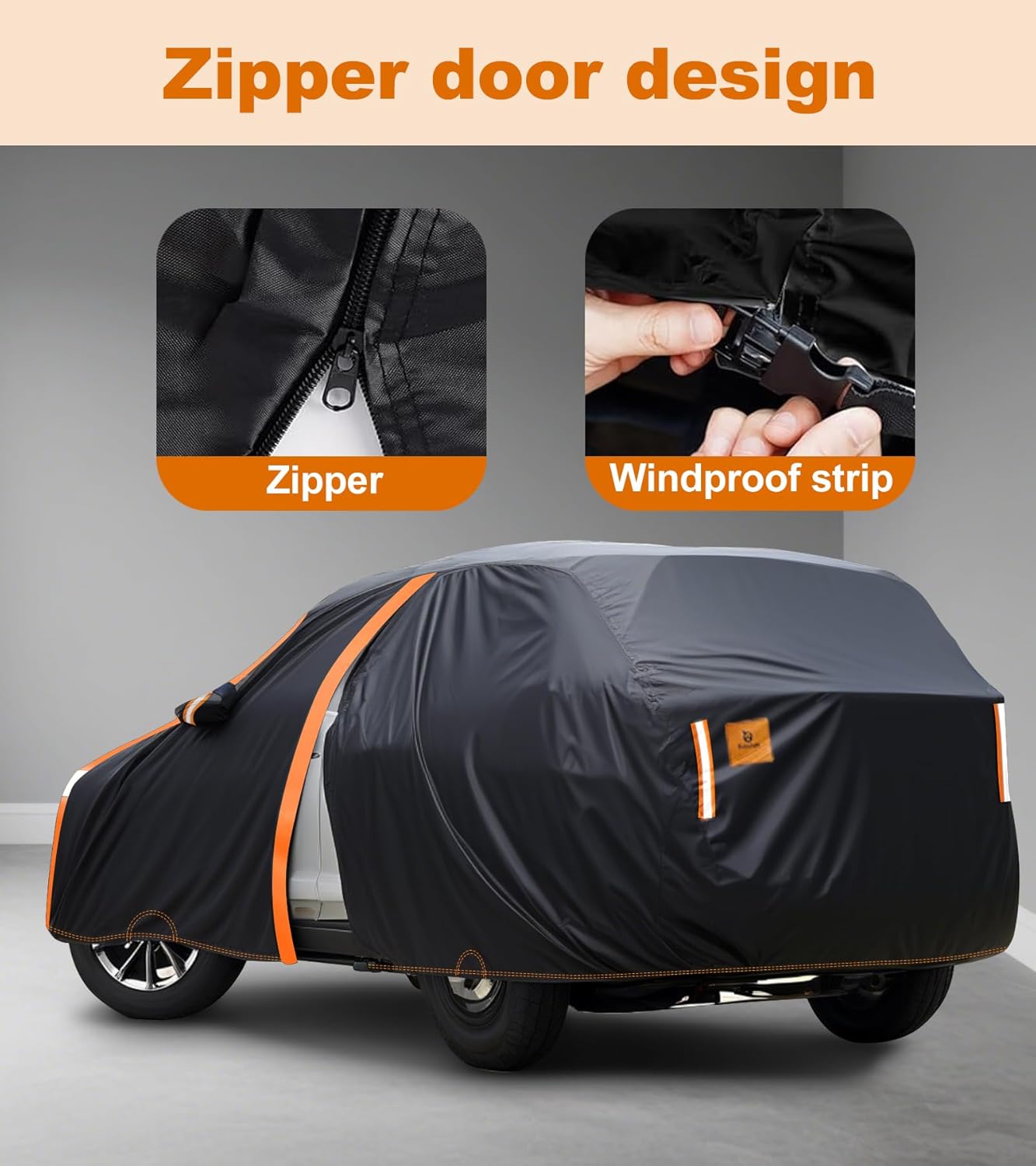 Car Cover Waterproof All Weather for SUV Automobiles UV Protection Snowproof Rain Sun with Door Zipper Full Exterior Outdoor Full Car Cover Universal Fit Up to 177"