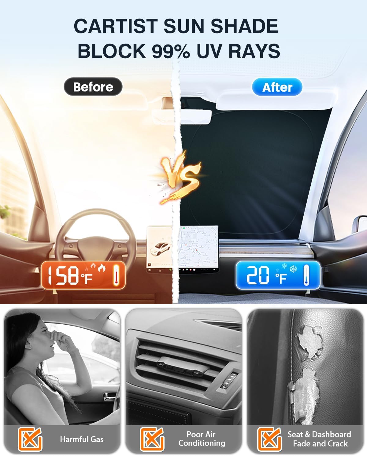 Cartist 5-Layer Windshield Sun Shade Custom Fit for Hyundai Palisade 2020-2025 2026 Accessories Foldable Car Front Window Sunshade Sun Visor Protector