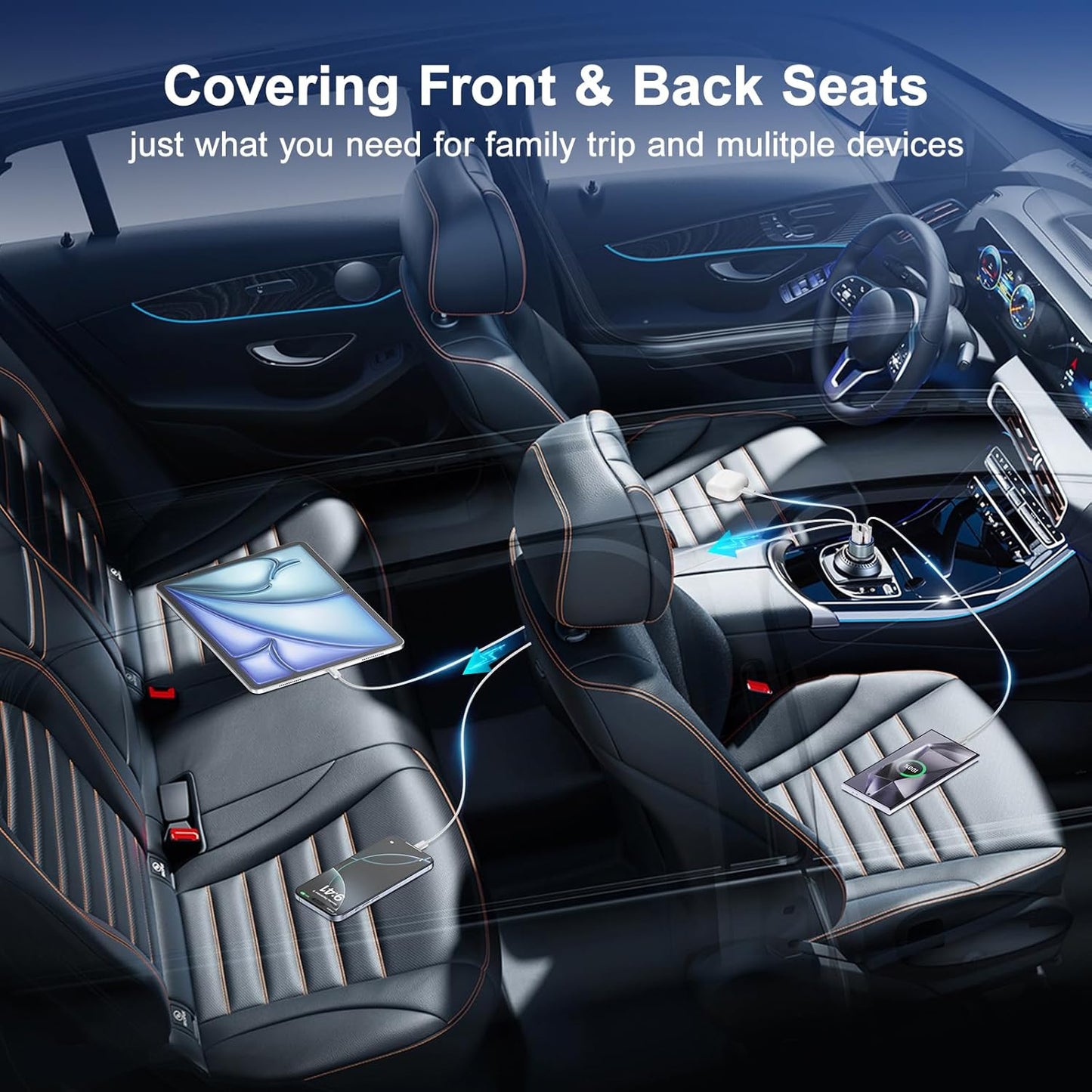 Car Charger USB C, Besgoods 65W 4-Port USB Cigarette Lighter Adapter with Voltmeter PD QC Fast Charging for iPhone 16 15 14 13 12 11 Galaxy S24 S23 A54 A15 Dash Cam Car Accessories, 2Pack