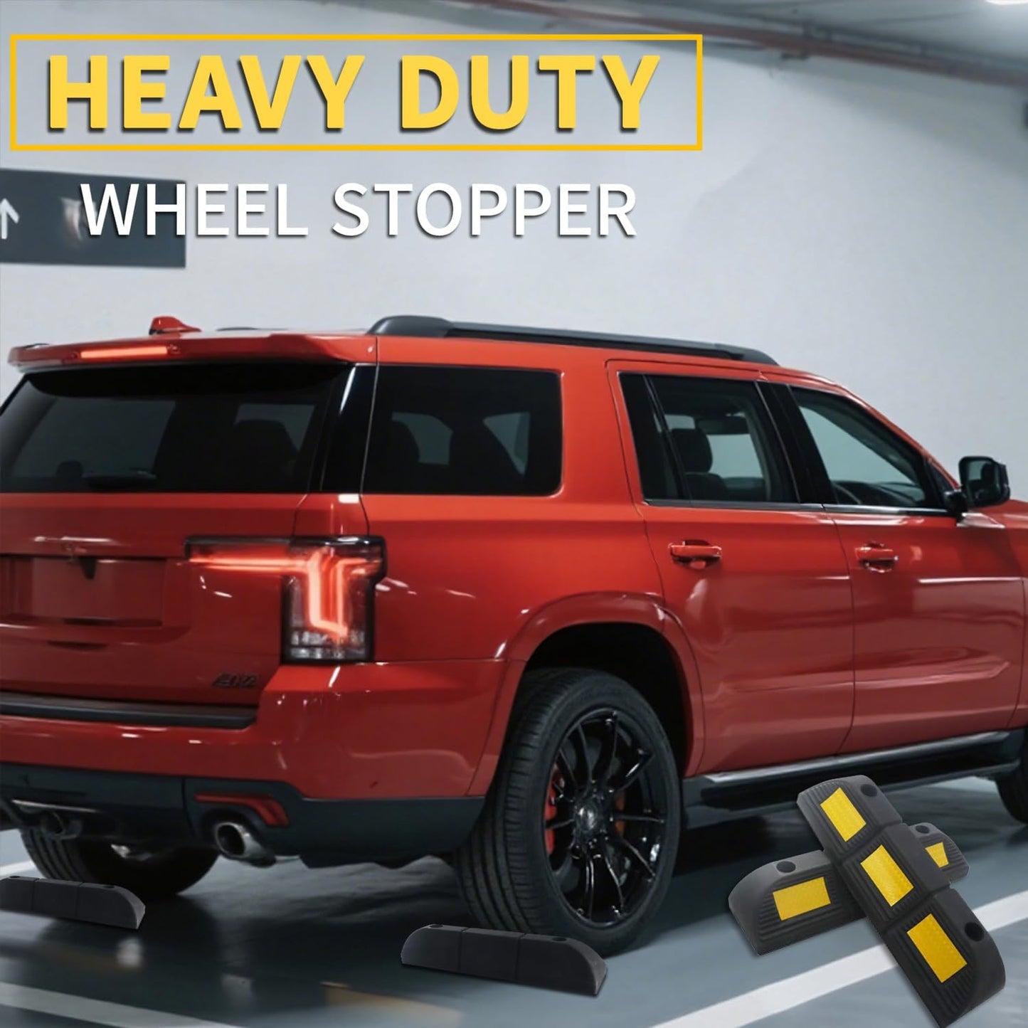 Parking Stopper for Garage Floor, Heavy Duty Rubber Car Wheel Curb Stoppers Bumpers Block for Your Vehicle, Parking Aid Gadgets Tire Stops for Home Garage Wall, Parking Lot & Driveway 2 Pcs