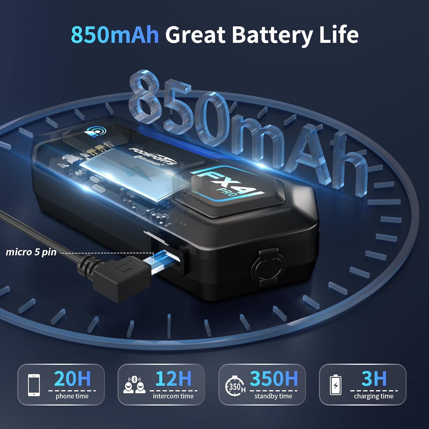 Fodsports Motorcycle Bluetooth Intercom FX4 Pro 1200m Helmet Intercom, 4 Riders Motorcycle Bluetooth Headset, Helmet Communication System FM/Hard &Soft Mic/2Pack