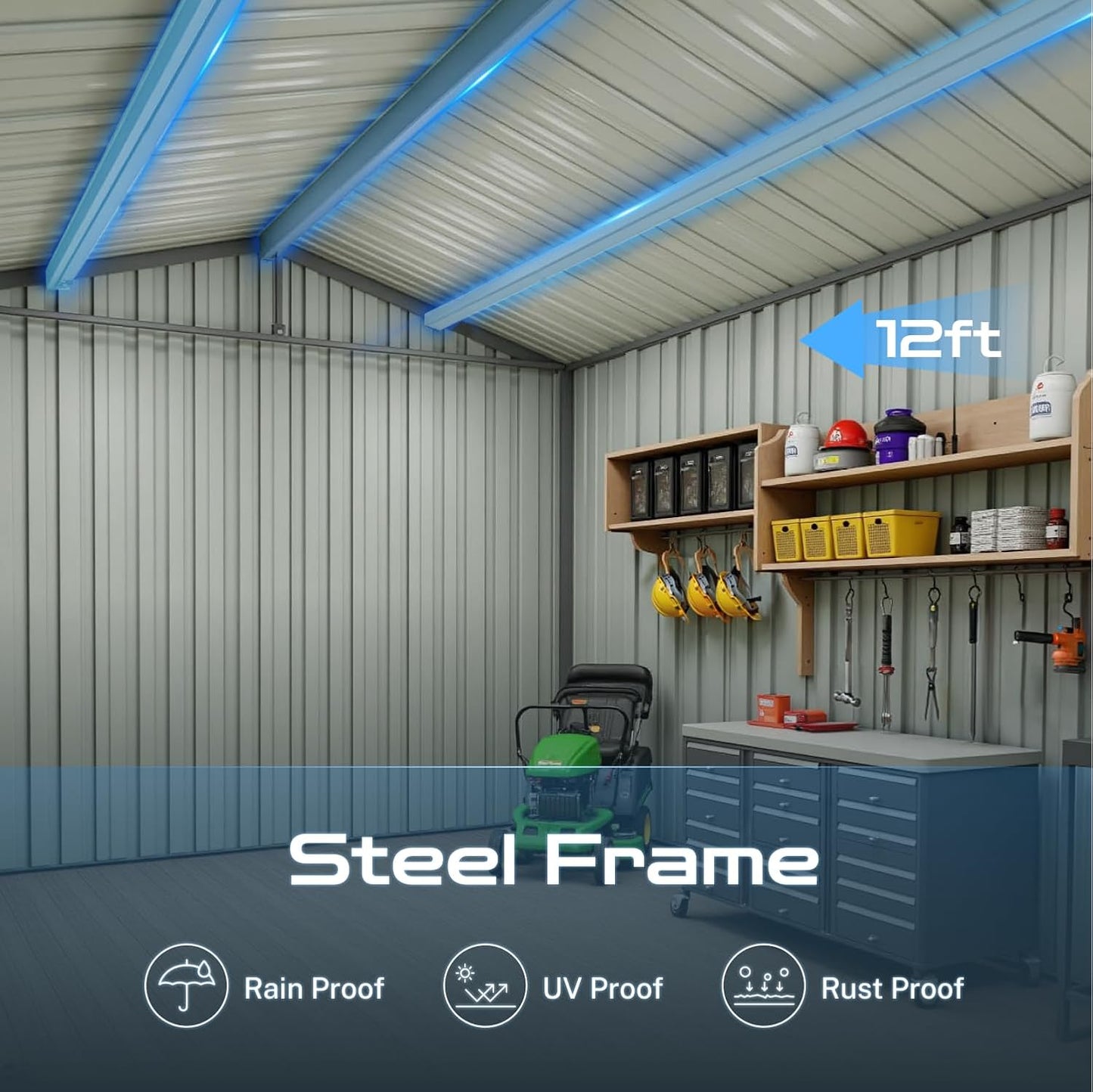 10 x 12 FT Outdoor Storage Metal Shed, Garden Bike Shed with Slooping Roof, Lockable Doors and Windows, All-Weather Tool Shed Easy to Assemble for Backyard, Patio, Lawn, White