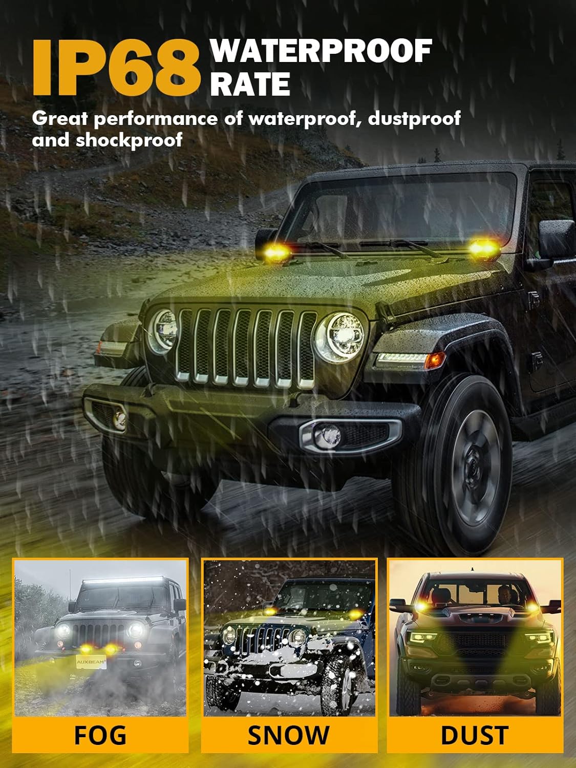 Auxbeam 4 Inch Amber Fog Light, 60W Square Pod With 5050 LED Yellow Spot Lens Beam Offroad Driving for Jeep Motorcycle SUV Trucks Boat (2 Pcs)