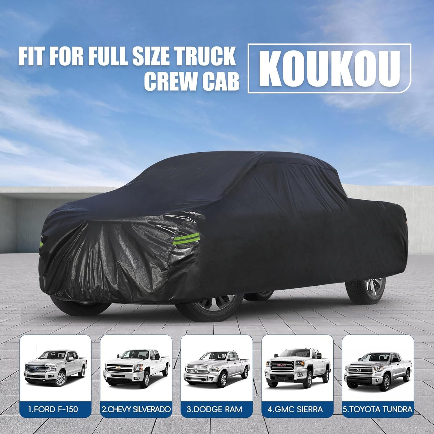 KouKou Truck Cover Waterproof All Weather, 7 Layers Heavy Duty Pickup Truck Cover Outdoor Length from 232 to 242 inches,Universal Fit Ford F150,RAM 1500 2500 3500,Toyota Tundra ect.