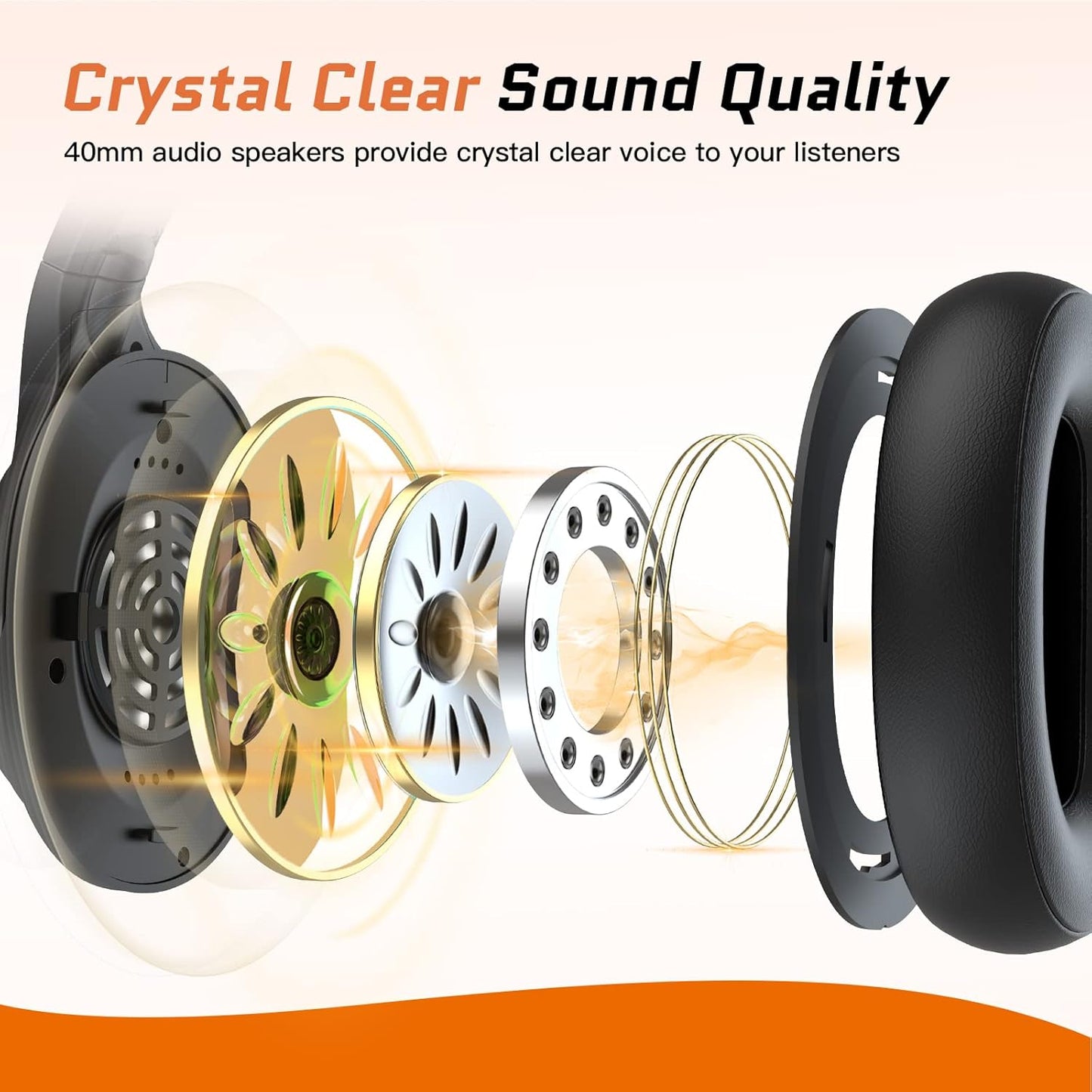 Trucker Bluetooth Headsets, Wireless Headset with AI Environmental Noise Cancelling & Mute Microphone, Up to 30H Talk Time, 164ft Wireless Range, Bluetooth Over Ear Headphones for PC, Computer, Skype