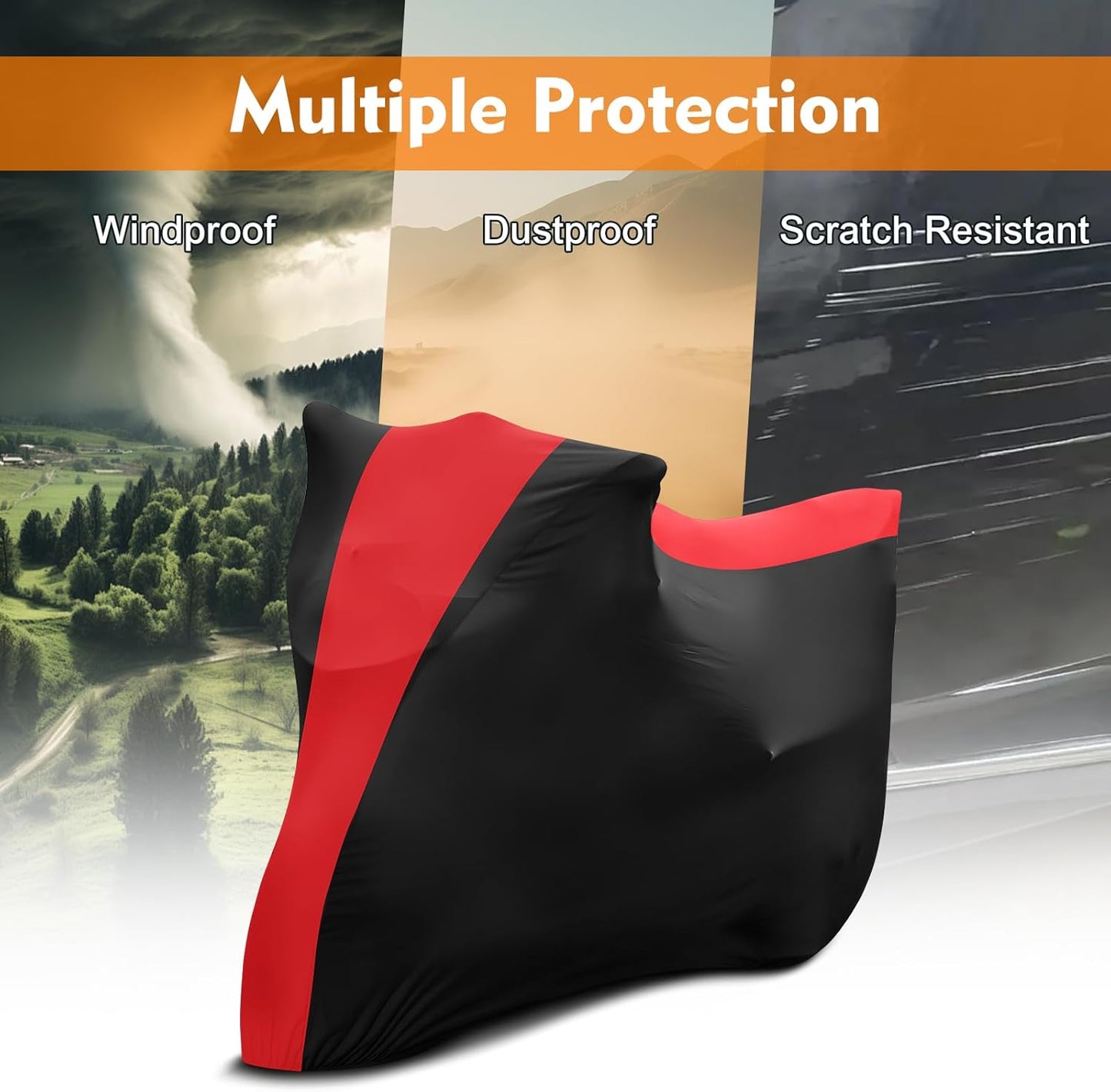 Indoor Motorcycle Cover, Soft Stretch Elastic Dustproof Protection Windproof Cover for Bike, Black and Red Stitching Motorcycle Cover for 109 x 41 x 54 in
